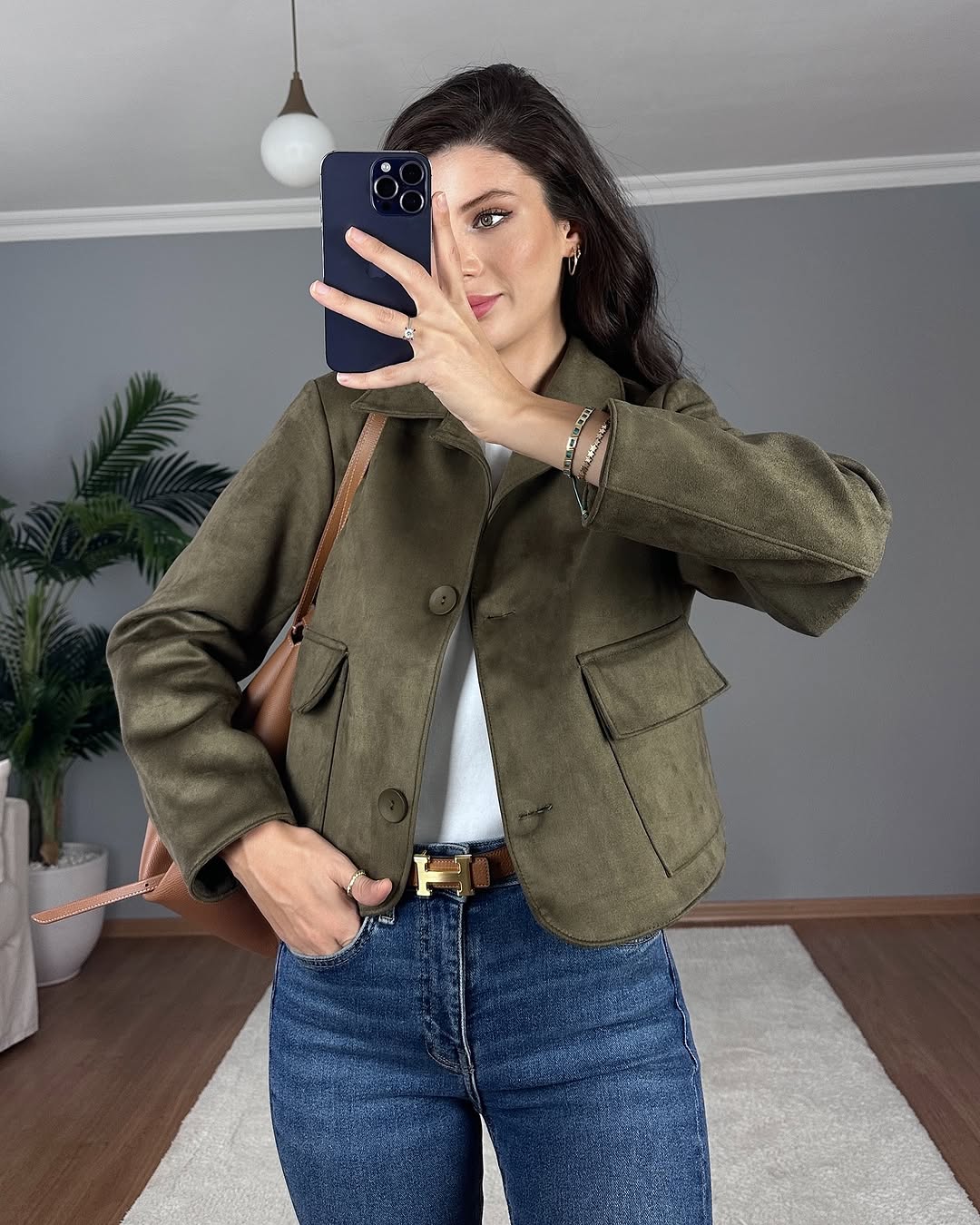 Suede jacket in olive