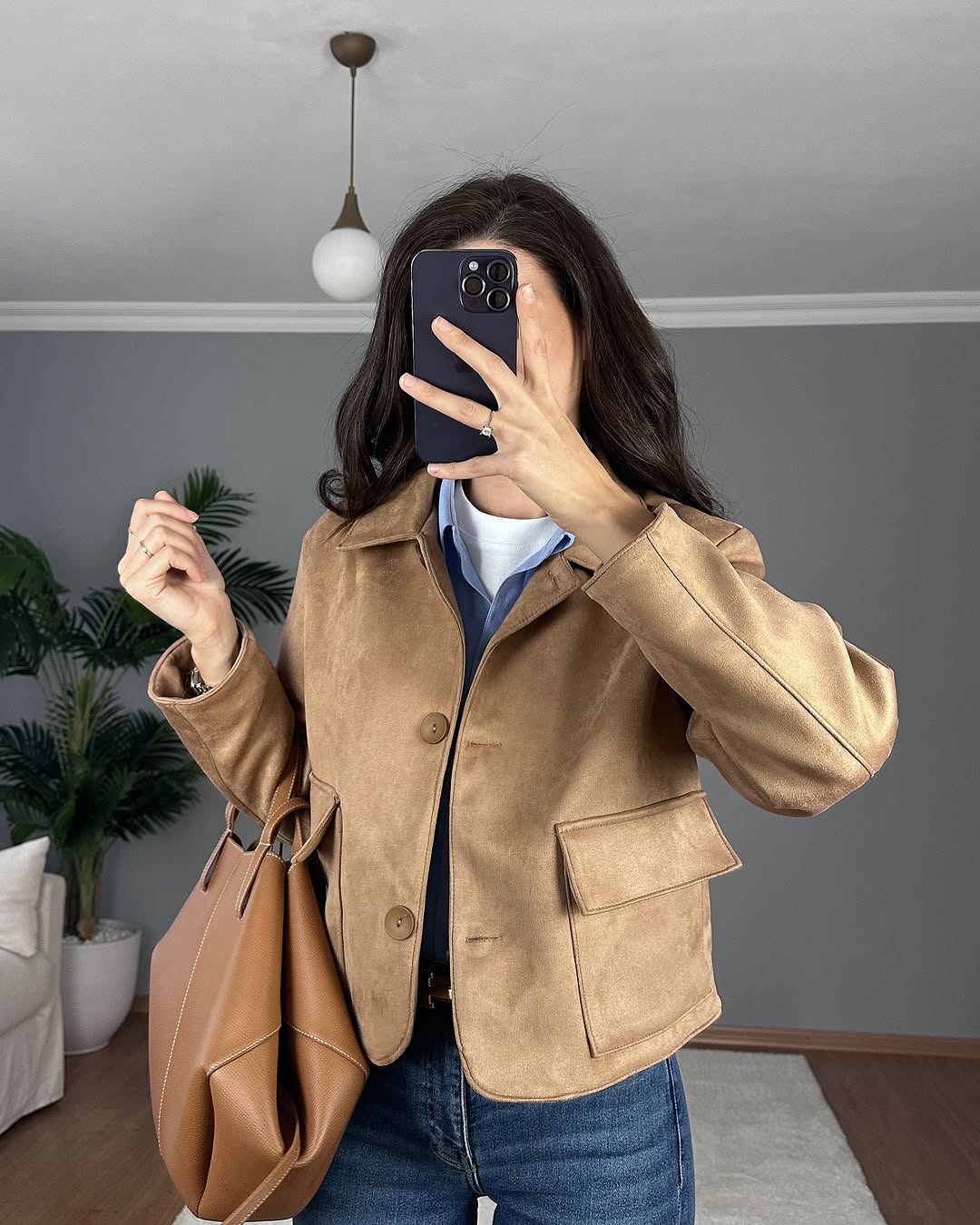 Suede jacket in camel