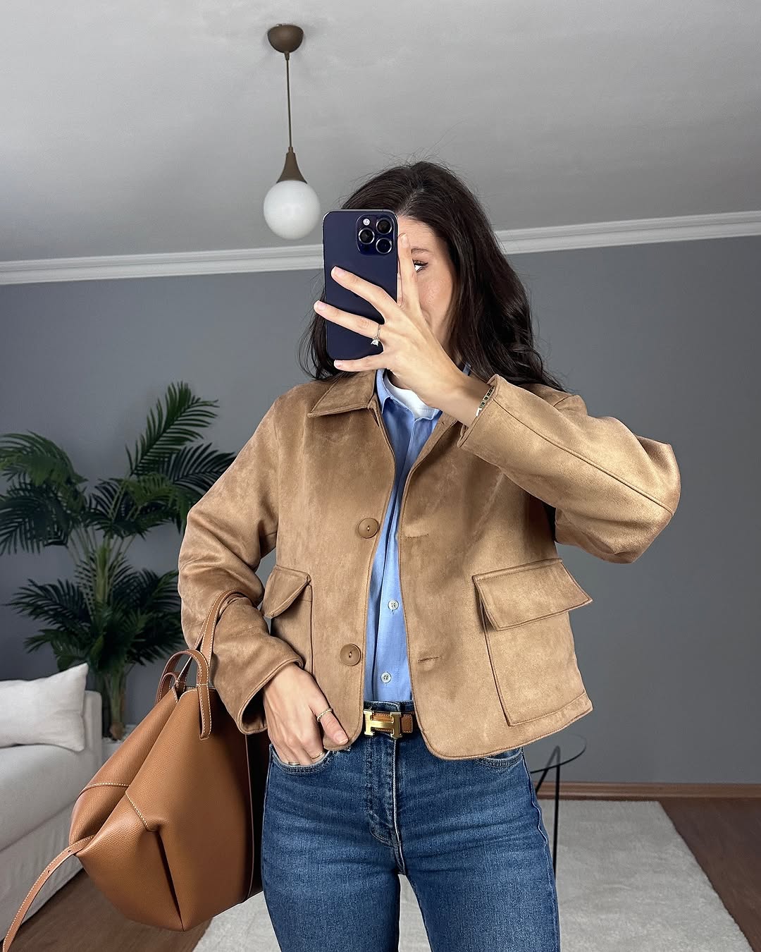 Suede jacket in camel