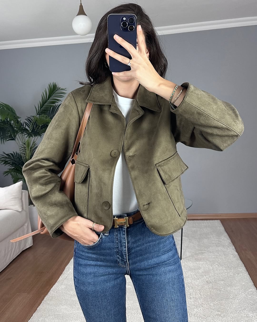 Suede jacket in olive