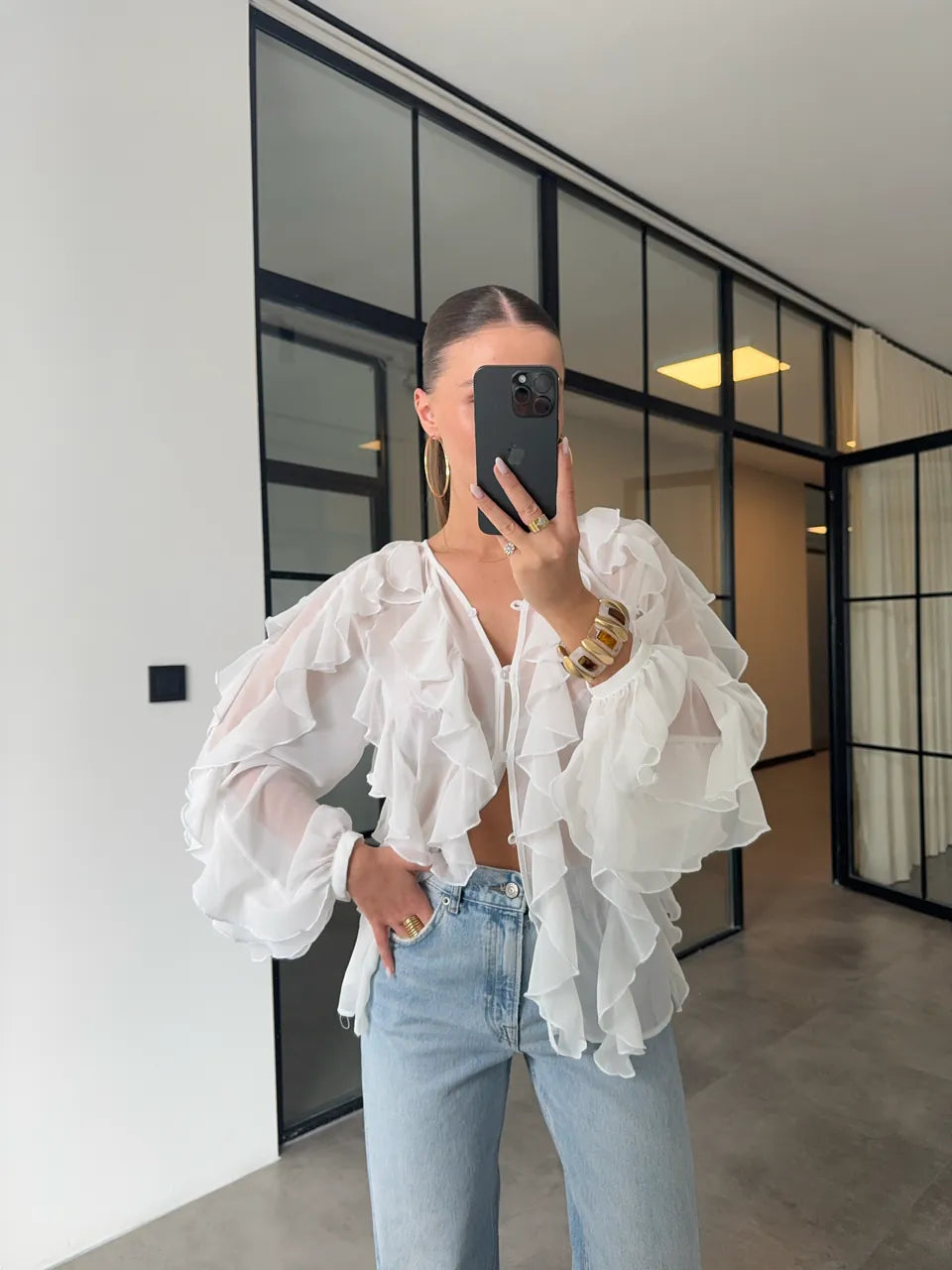 Whisper Ruffle Blouse in White