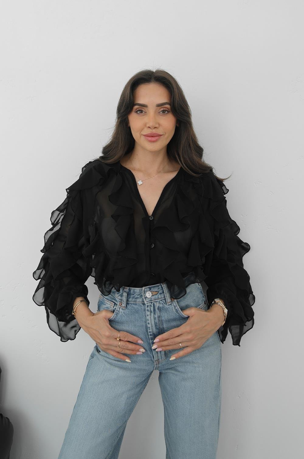 Whisper Ruffle Blouse in black