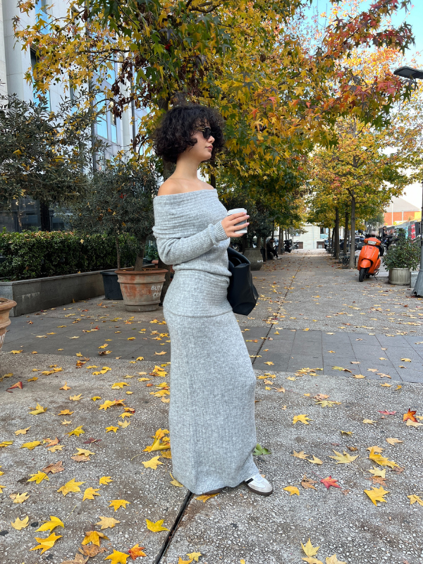Off Shoulder Set In Grey