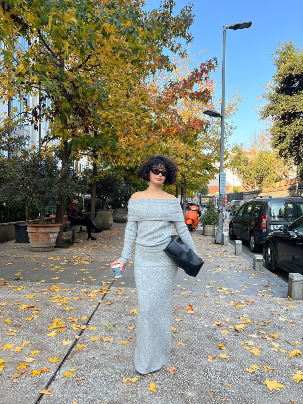 Off Shoulder Set In Grey