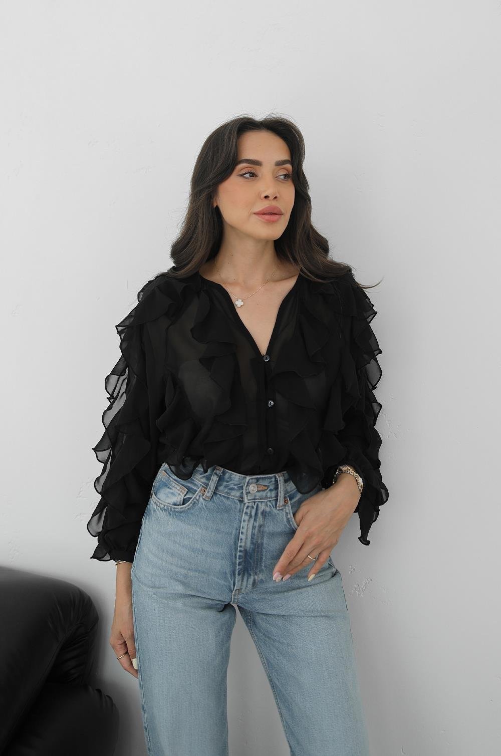 Whisper Ruffle Blouse in black