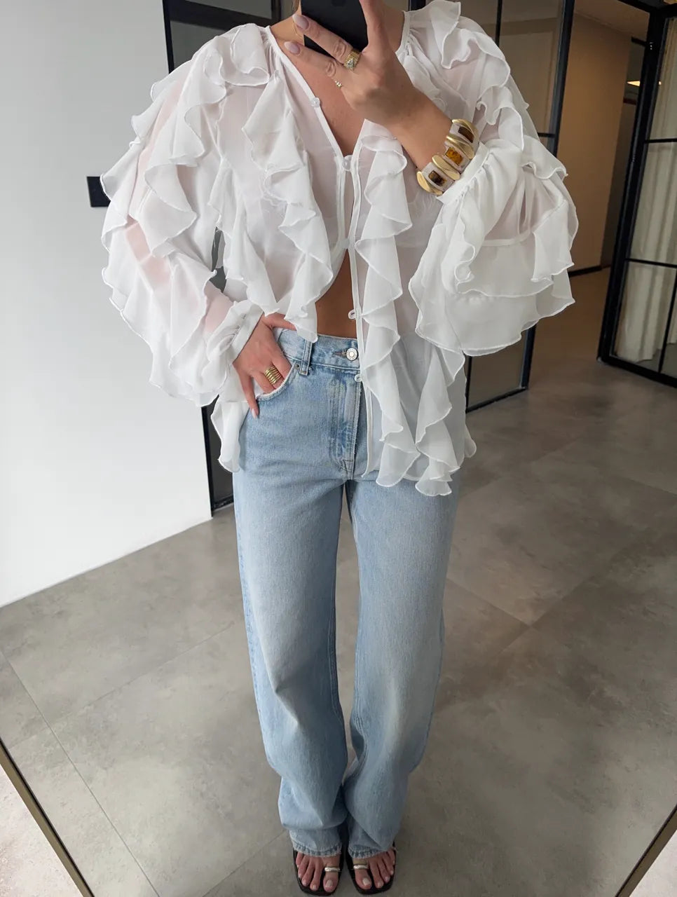 Whisper Ruffle Blouse in White