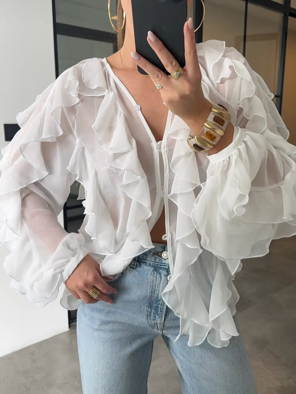 Whisper Ruffle Blouse in White