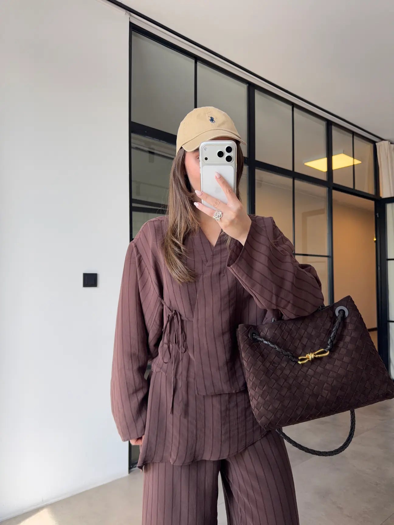 Linen Touch Striped Set Mocha Brown