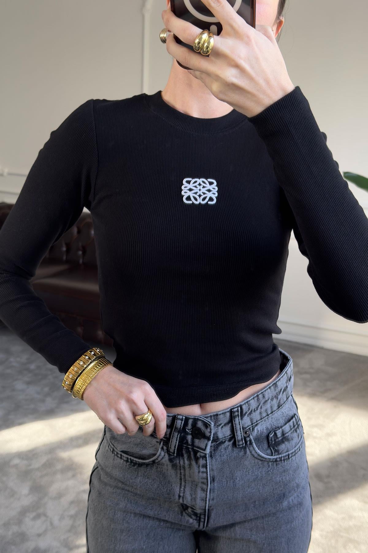 Black Ribbed Cotton Top