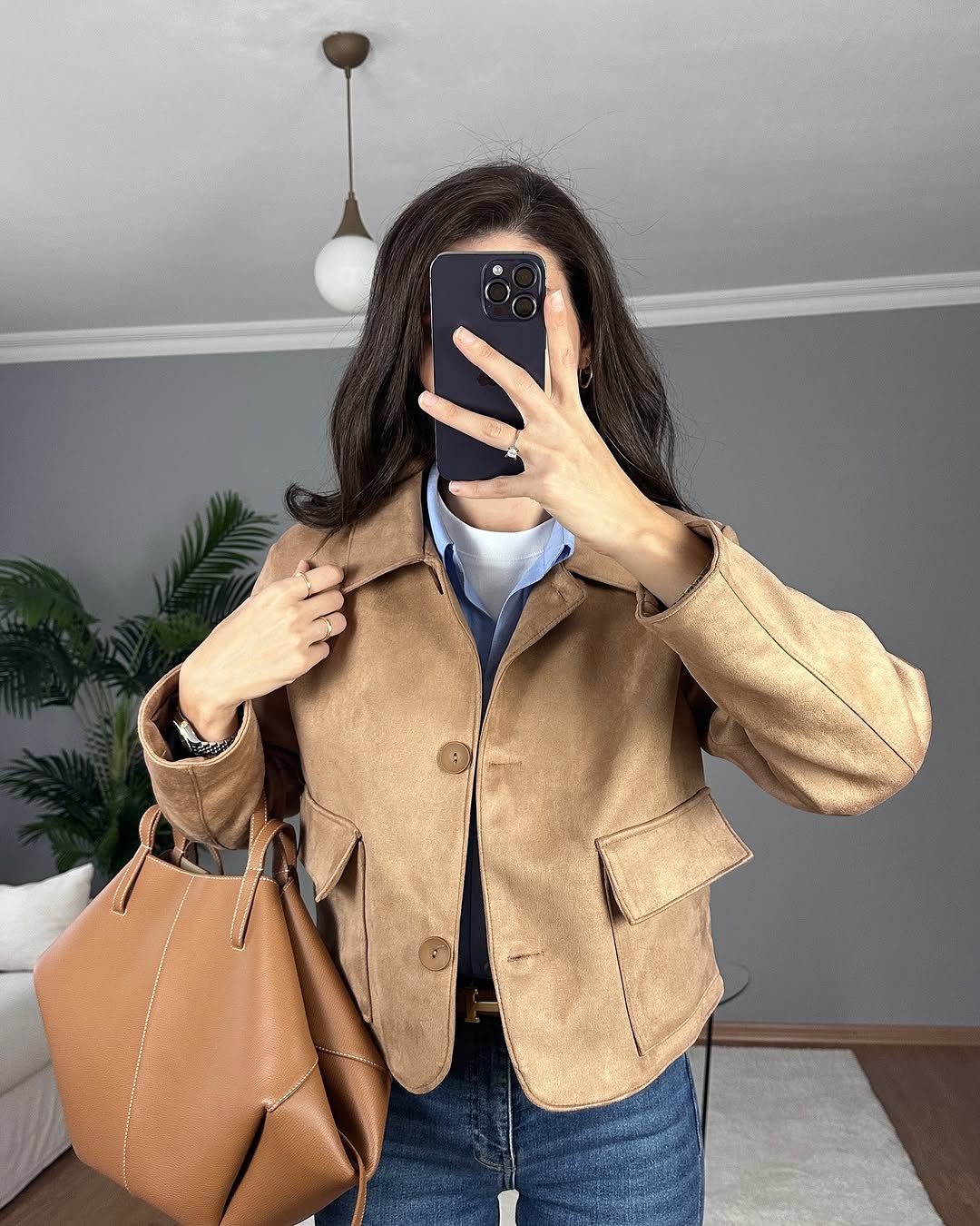 Suede jacket in camel