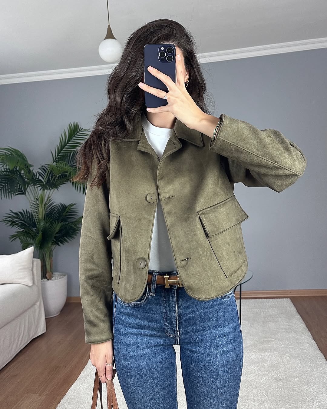 Suede jacket in olive