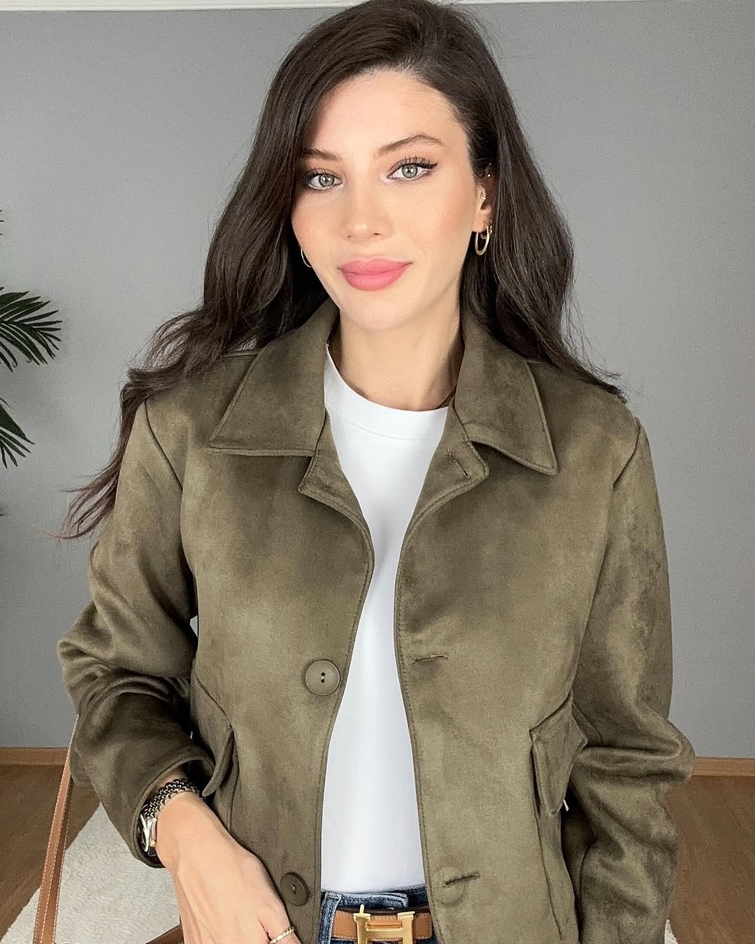 Suede jacket in olive
