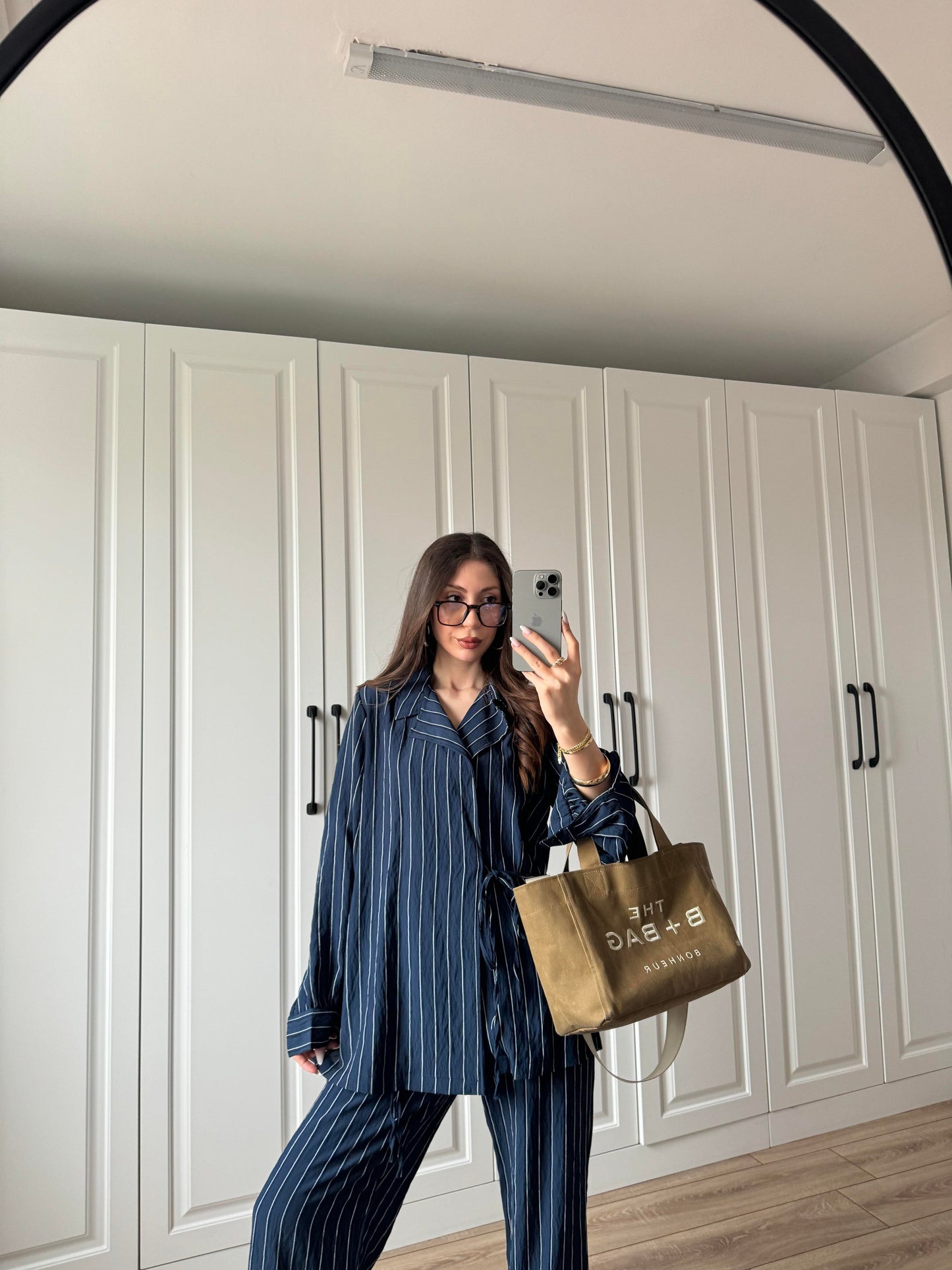 Navy striped wrap set