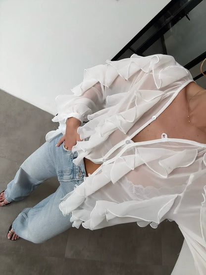 Whisper Ruffle Blouse in White