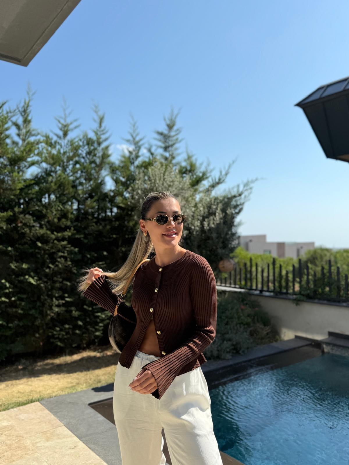 Chocolate Ribbed Button Cardigan