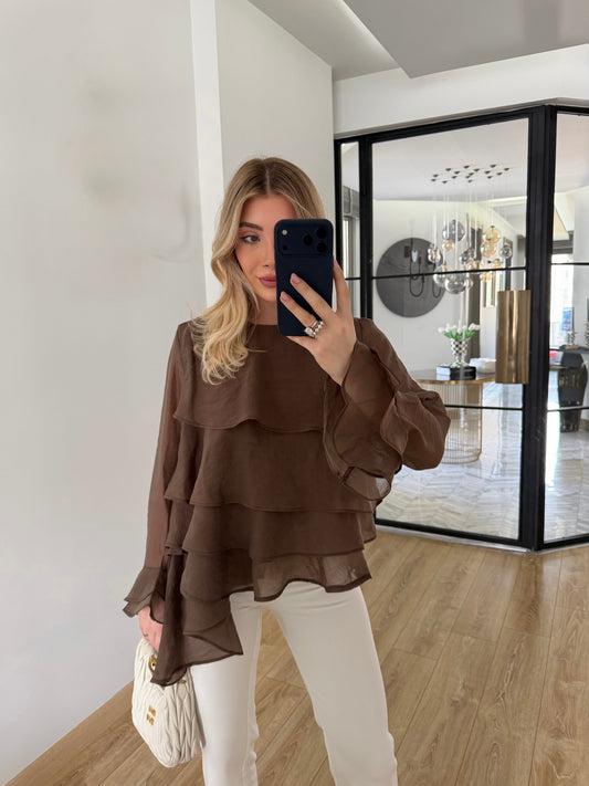 Serene Wave Blouse in Brown
