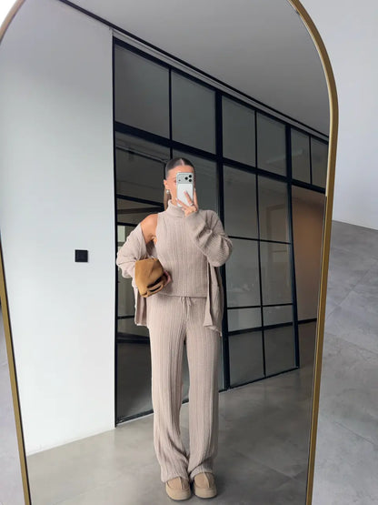 Beige Knit Three-Piece Set