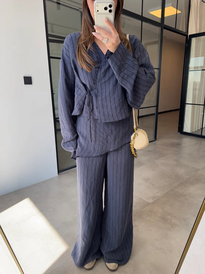 Linen Touch Striped Set     Midnight Blue