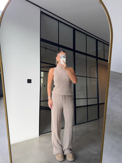 Beige Knit Three-Piece Set