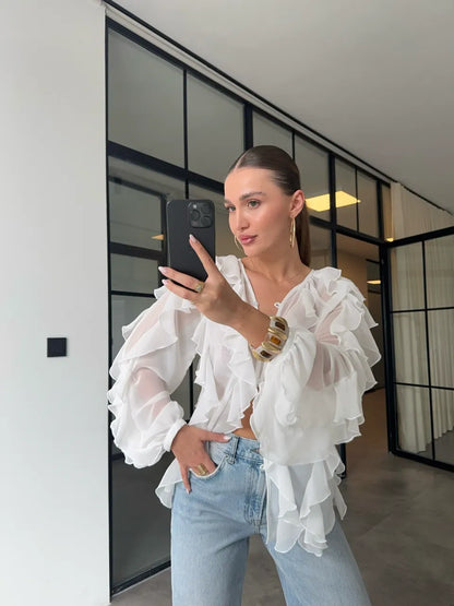 Whisper Ruffle Blouse in White