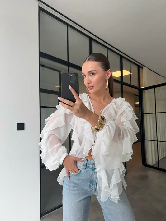 Whisper Ruffle Blouse in White
