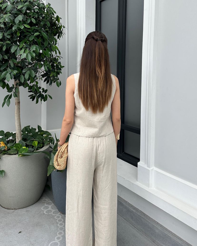 Linen vest set in beige