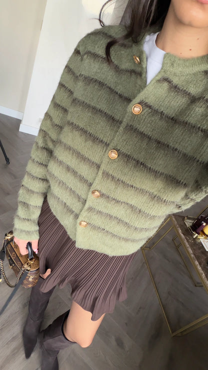 Olive Striped Knit Cardigan