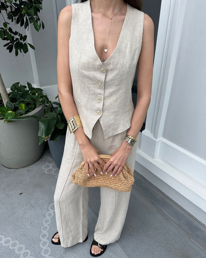 Linen vest set in beige