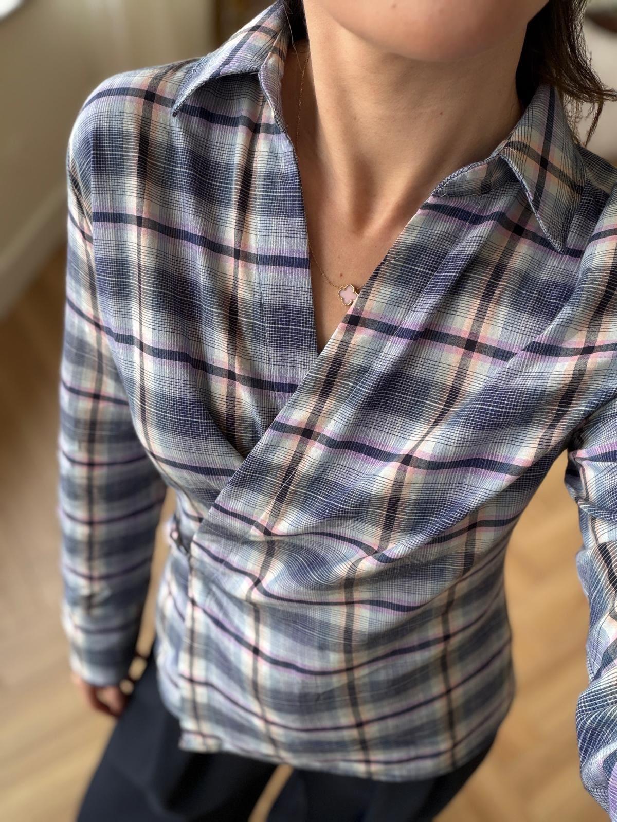 Contour Wrap Shirt Blue Plaid