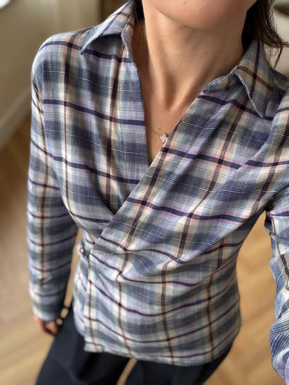 Contour Wrap Shirt Blue Plaid