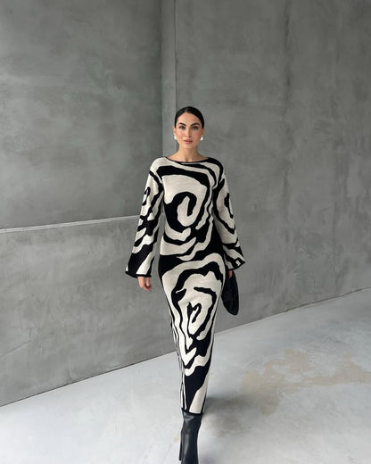 Monochrome Swirl Knit Dress