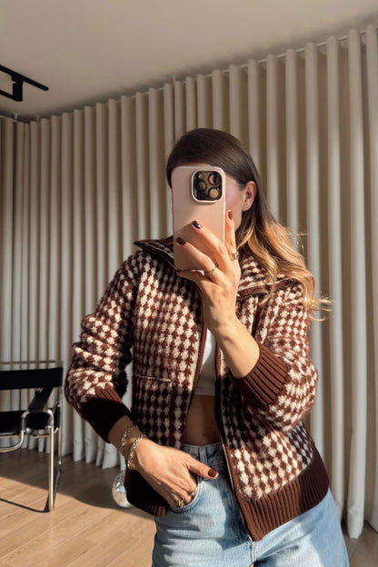 Mocha Check Knit Jacket