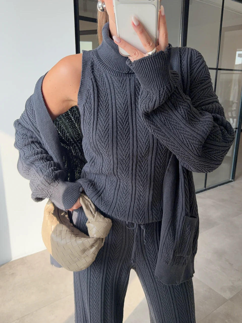 Grey Knit Three-Piece Set