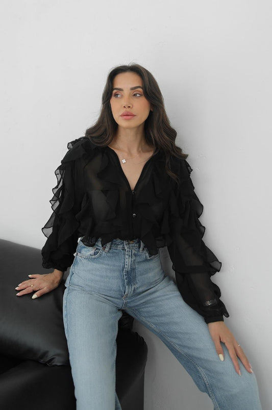 Whisper Ruffle Blouse in black