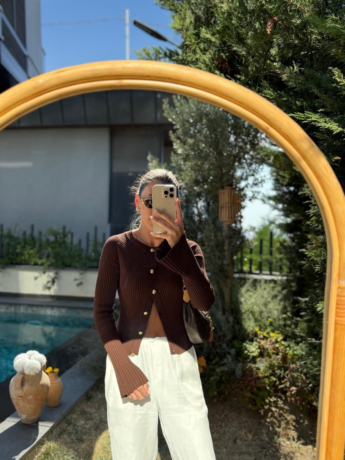 Chocolate Ribbed Button Cardigan