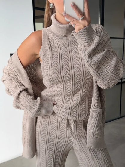 Beige Knit Three-Piece Set