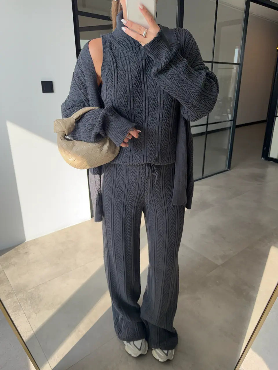 Grey Knit Three-Piece Set