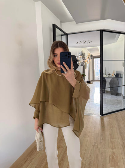 Flowy Layered Blouse in olive