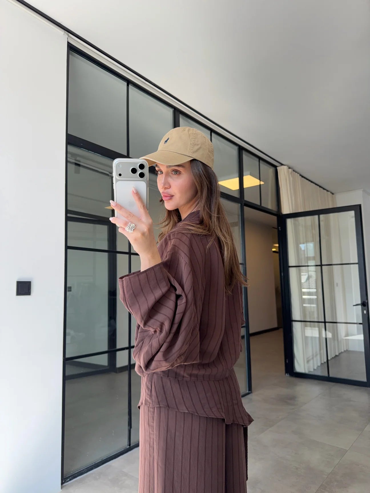 Linen Touch Striped Set Mocha Brown