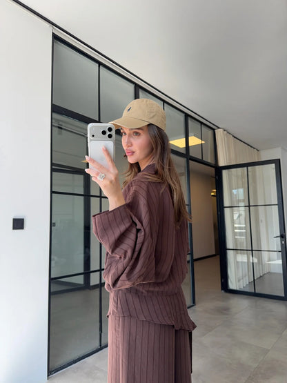 Linen Touch Striped Set Mocha Brown