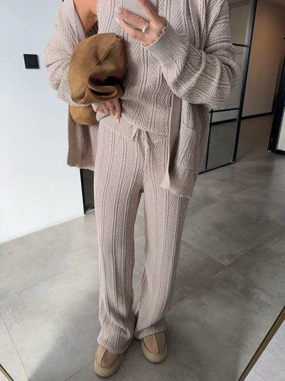 Beige Knit Three-Piece Set
