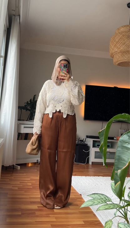 Satin pants in Dark brown