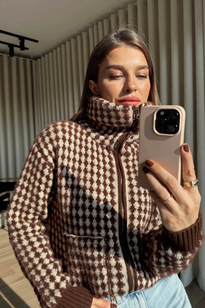 Mocha Check Knit Jacket