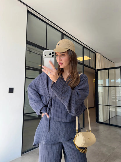 Linen Touch Striped Set     Midnight Blue