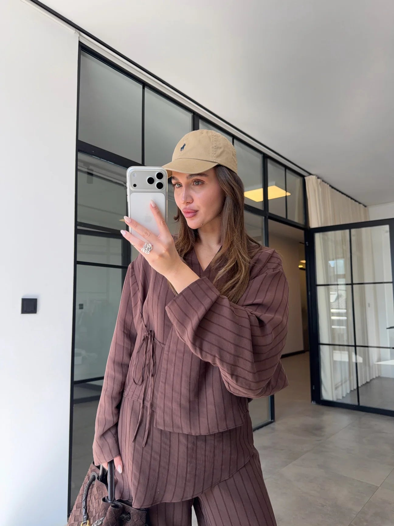 Linen Touch Striped Set Mocha Brown