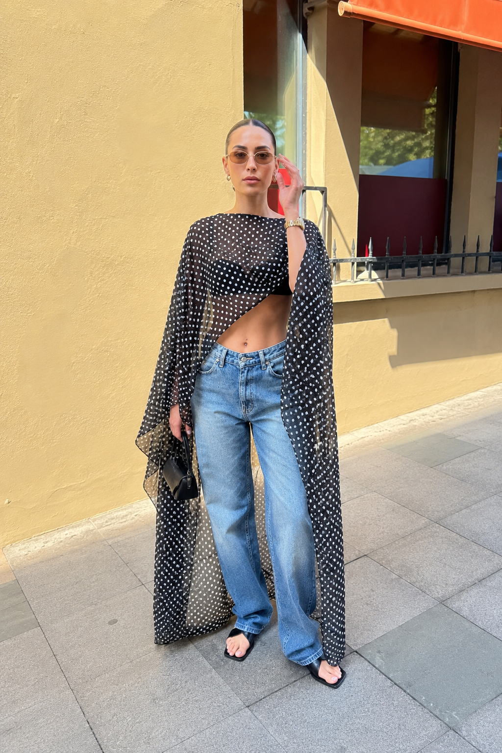 Noir Dots Cape Top