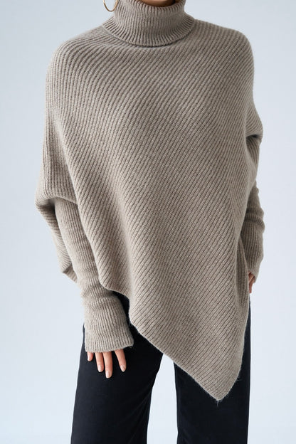 Ribbed Turtleneck Pullover in Cafe