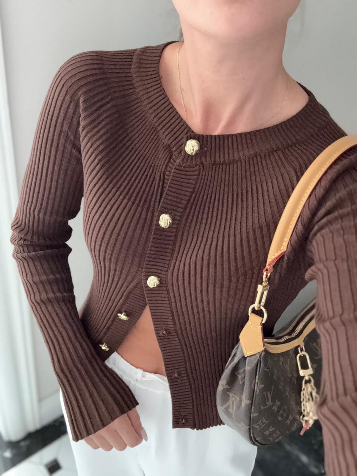 Chocolate Ribbed Button Cardigan