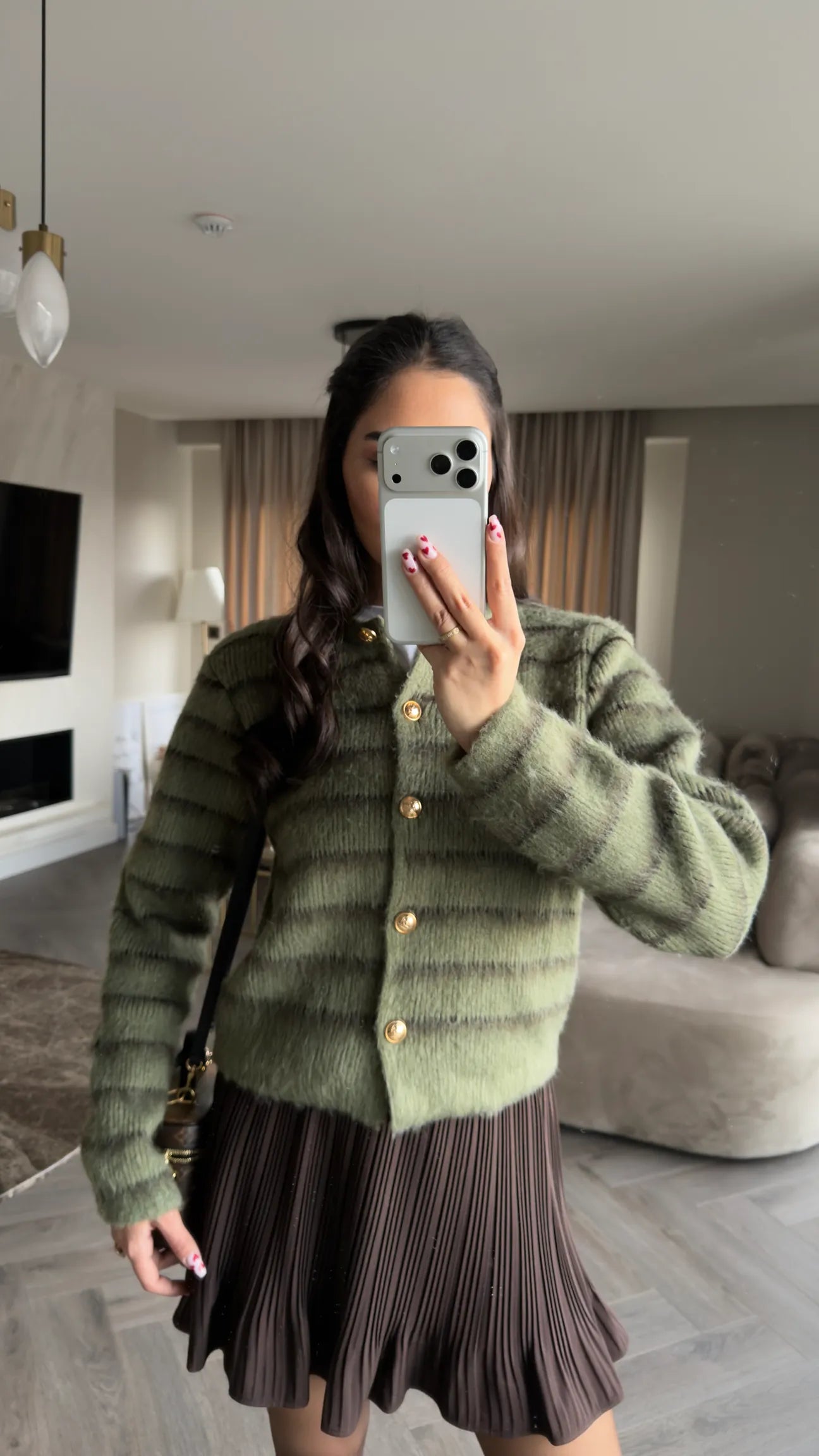 Olive Striped Knit Cardigan
