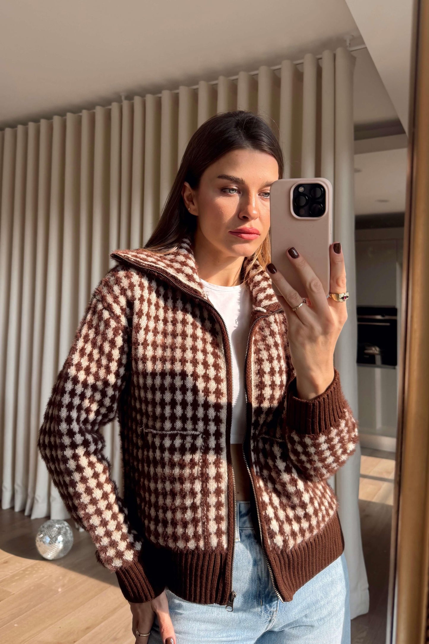Mocha Check Knit Jacket